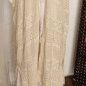 Aerie Cream Crochet Maxi Beach Cover Up Women's Open Wrap Size 0/S 100% Cotton thumbnail 4