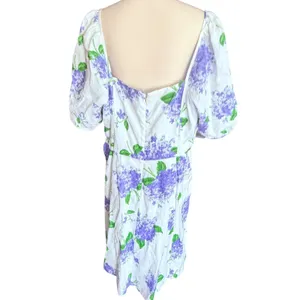 Draper James Womens Plus Size 24 Blue Hydrangea Floral Linen Puff Sleeve Dress‎ thumbnail 6