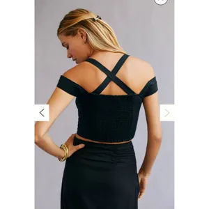 Anthropologie Maeve Size-XS Black‎ Linen Off The Shoulder Twist Crop Top thumbnail 3