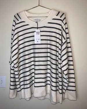 For The Republic Striped Knit‎ Sweater Cream Black 2X NWT thumbnail 1