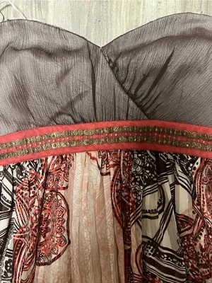BCBGMaxAzria Vintage Y2K Strapless 100% Silk Paisley Beaded Babydoll Dress 2 thumbnail 2