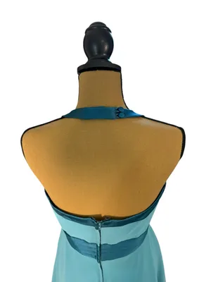 Vintage Alfred Angelo Y2K Aqua Halter Formal Dress Fairy Halloween Costume US 8 thumbnail 4