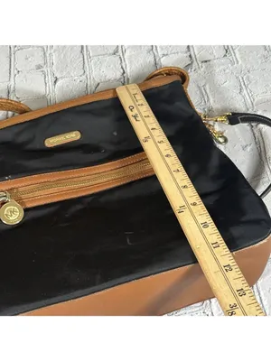 Michael Kors Black Cognac Shoulder Bag With Tan Leather Trim Medium Purse thumbnail 16