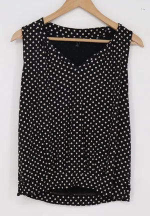 Talbots Top Womens M Sleeveless V-Neck Black Polka Dot Draped Knit Excellent thumbnail 1