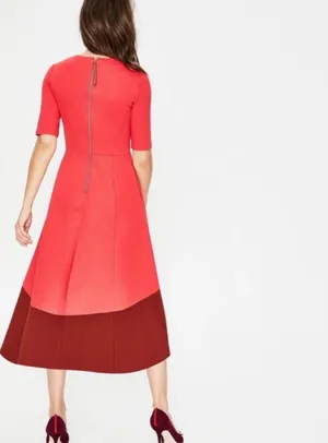 Boden Red Midi Dress Fit Flare Colorblock A-line Elegant Chic Pockets Size 6R thumbnail 4