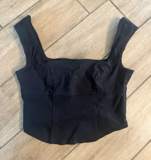 wild fable Black Square-Neck Crop Top with Wide Straps thumbnail 1
