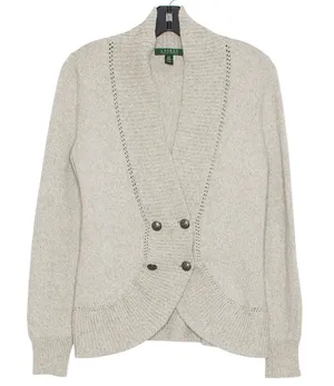 Lauren Ralph Lauren Cardigan Preppy Shawl Collar Academia Button Gray Size Small thumbnail 1