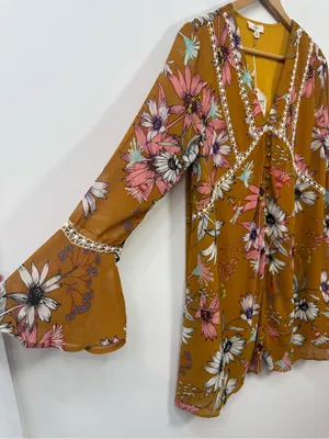 entro Mustard Floral V-Neck Mini Dress size M thumbnail 5