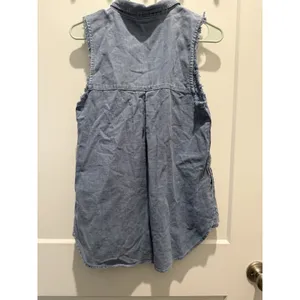 Free People Denim Sleeveless Frayed Edges Button Down Shirt Small Denim Western thumbnail 6