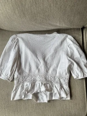 Topshop White Textured V-Neck Blouse with Crochet Trim thumbnail 4