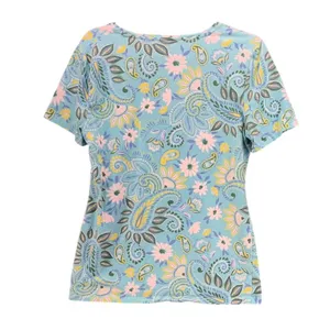 Talbots Skinny Tee M Aqua Paisley Floral Artistic Maximalist Eclectic Artsy‎ thumbnail 2