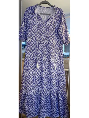 NEW Floral Loose Lightweight Beach 3/4 Ruffle Sleeve Maxi Dress V Neck A Line M thumbnail 4