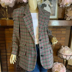 Vintage 1980'S Jack Set Cotton Blend Houndstooth Print Blazer (12) thumbnail 4