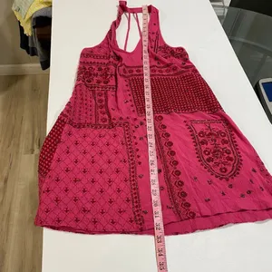 Free People Pink Embroidered Halter Mini Dress XS Boho Y2K Festival thumbnail 8