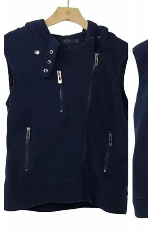 Doublju Fitted Zip-Up Hooded Moto Vest Blue NEW thumbnail 1