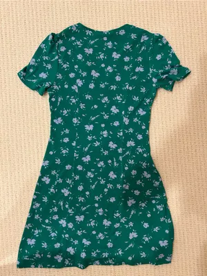 Mango Green with purple florals V-Neck button down mini Dress thumbnail 4