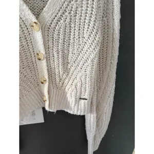 Abercrombie &‎ Fitch Womens XS Cream Chunky Knit Cropped V-Neck Cardigan Sweater thumbnail 4