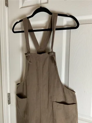 Miou Muse Taupe Linen-Blend Wide-Leg Overalls - Size M Women’s thumbnail 4