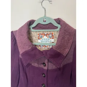 Free‎ People Mulberry Purple Cotton Knit Blazer Jacket Sz 8 Boho Victorian thumbnail 4