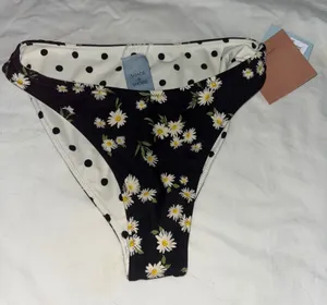 New Shade & Shore Bikini Bottom Low Rise High Leg Floral Reversible Polka Dot XS thumbnail 1