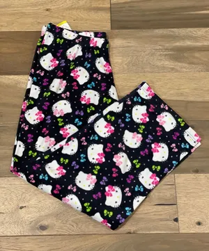 Hello Kitty Fleece Pajama Pants Black Pink Elastic Waist Cozy Sleepwear NWT Sz L thumbnail 1