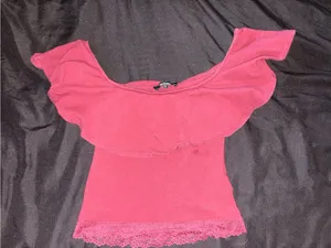 🌹 Ambiance Burgundy Ruffle Off-The-Shoulder Top - Size Small 🌹 thumbnail 1