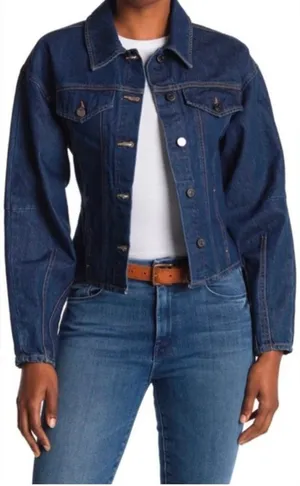 Veronica Beard Imari Denim Jacket In A Dark Blue Wash Size S thumbnail 1