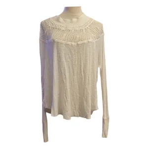 Free people Spring Valley Lace Trim Ivory Knit‎ Top Oversized Size XS thumbnail 5