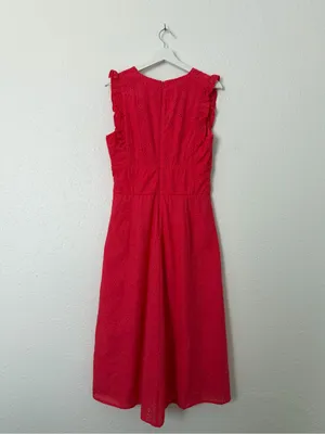 NWT Maggy London Coral Eyelet Midi Dress Size 6 Ruffle V-Neck thumbnail 6