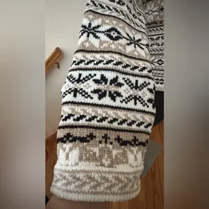 Croft & Barrow Cream Beige Black Nordic Pattern Metal Clasp Closure Sweater Sz L thumbnail 9