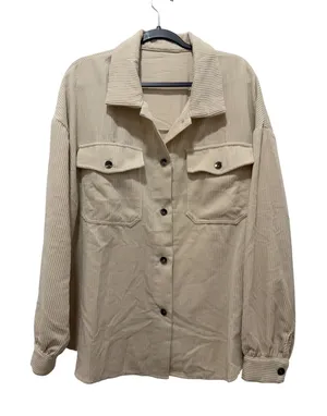SHEIN Women Cream Corduroy Button Down Shacket Jacket Beige Size L thumbnail 1