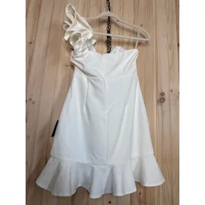 NWT Lulus Captivate Me White One-Shoulder Ruffled Trumpet Mini Dress Party Sz M thumbnail 8