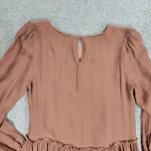 Bluivy Swing Dress Youth Medium Brown Ruffle Trim Fit & Flare Mini Lined Flowy thumbnail 3