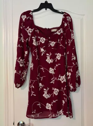 Altar'd State Red Floral Dress Long Sleeve thumbnail 1