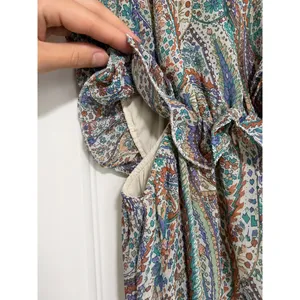 &Merci Paisley Ruffle Cutout Tiered Maxi Dress Olive Green Orange Holiday NWT M thumbnail 3