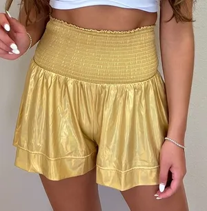 Gold High Waisted Shorts thumbnail 1