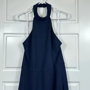 Lulus Women’s Majestic Perfection Navy Ruffled Halter Maxi Dress Size XL NWT thumbnail 4