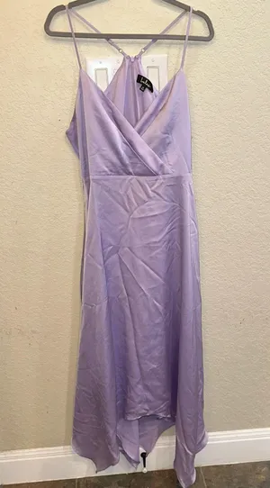 Lulus XL Lavender Purple Satin Maxi Bridesmaid Formal Black Tie Wedding Dress thumbnail 2