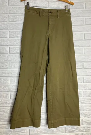 GAP Wide-Leg Khakis Women 2P Olive Green Excellent High‎ Rise Stretch Cotton thumbnail 1