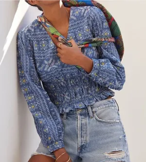 Anthropologie Forever That Girl Embroidered Smocked‎ Waist Top Size XL thumbnail 1