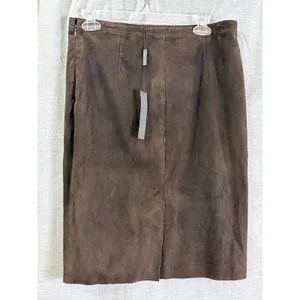 NWT Elie Tahari Dark Brown Suede Pencil Skirt 10 Kim‎ Midi Leather Luxe Academia thumbnail 3