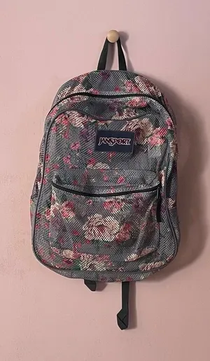 JanSport Floral Mesh Net Backpack GUC thumbnail 1