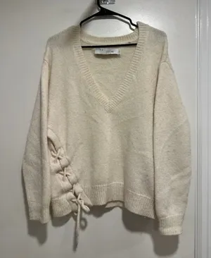 IRO Side Lace-Up V-Neck Alpaca Blend Sweater Sz:XS Cream White MYLO thumbnail 1