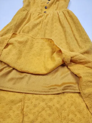 Cotton Women’s Yellow Eyelet Knee Lenght Dress Smocked Back Size M thumbnail 5