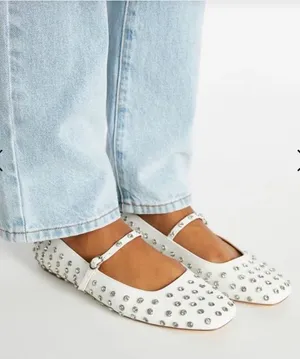 Ellidy Ballet Flat Studded Mary Jane embellished white leather Lolita glam thumbnail 1