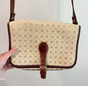 Vintage Pollini Italian Leather Logo Shoulder‎ Bag Satchel Cream/Brown thumbnail 1