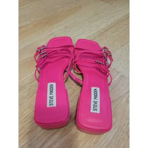 New womens sz 7 Steve Madden pink African slide sandals Y2K rhinestone short thumbnail 6