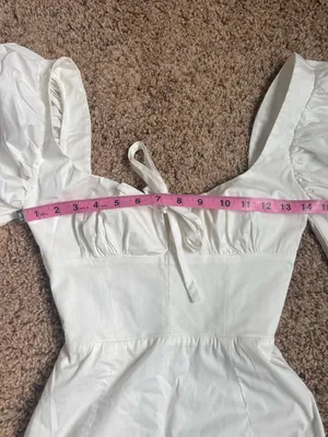 House Of CB White Puff-Sleeve Mini Dress with Tie Front thumbnail 6