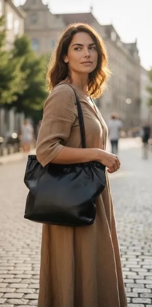 A‎ New Day Black Faux Leather Gathered Tote Bag thumbnail 1
