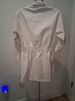 Zara White Button-Front Denim Shirt Dress with Waist Tie 100% Cotton Size M thumbnail 9